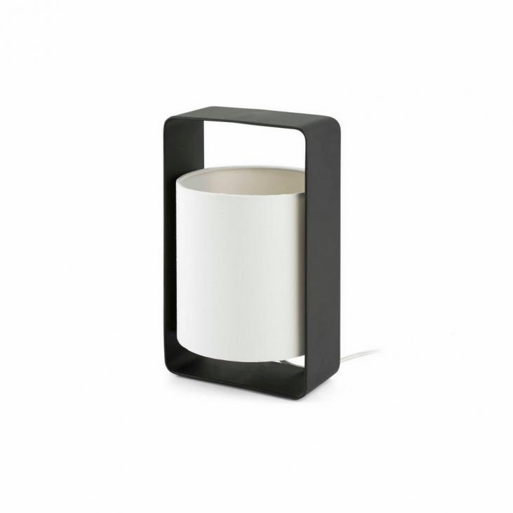 Lampe de table design noire collection LULA avec abat jour en tissu blanc (FARO 28382)