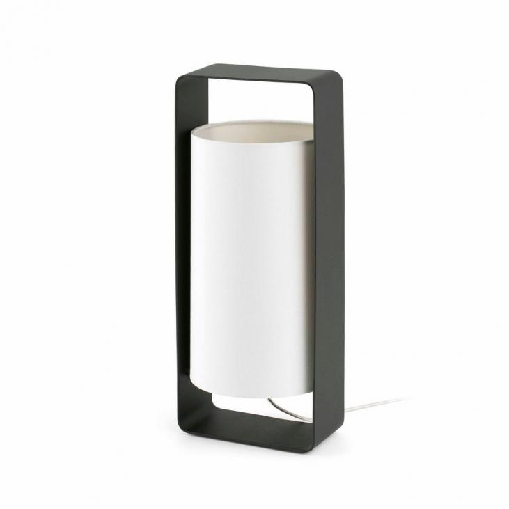 Lampe de table design noire collection LULA avec abat jour en tissu blanc (FARO 28385)