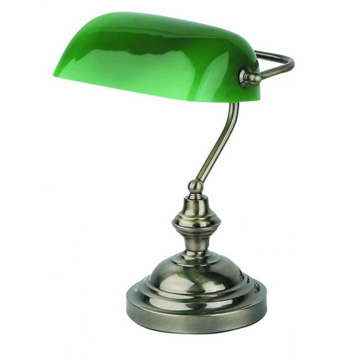 Lampe de lecture finition viel or avec diffuseur opaline verte collection BANKER (FARO 68334)