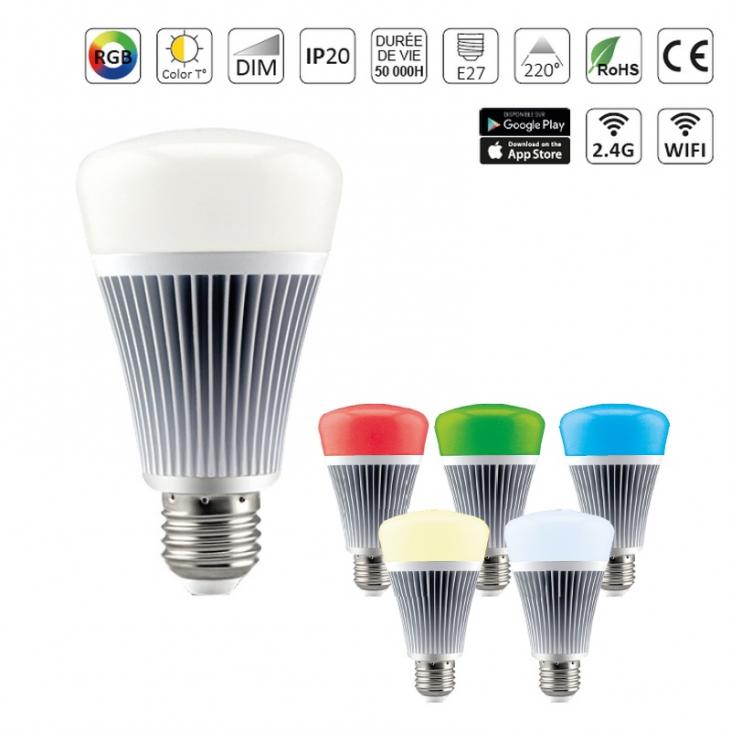 Ampoule LED standard E27 8W RGB + teinte de blanc réglable