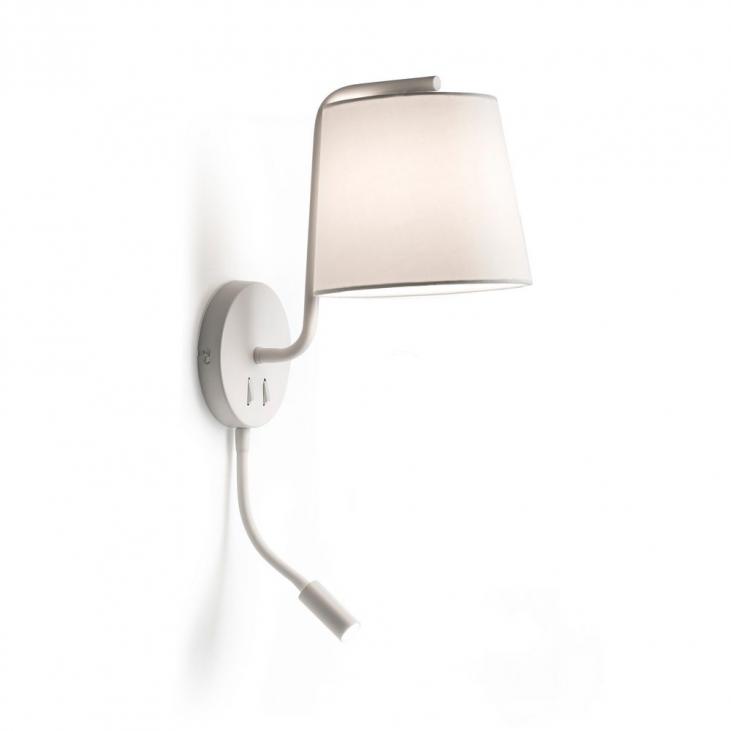 BERNI :  applique lumineuse en métal blanc avec abat jour en tissu blanc E27 avec liseuse LED