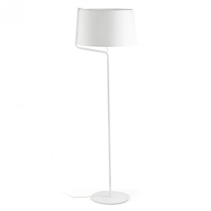 BERNI : lampadaire décoratif en métal blanc avec abat jour en tissu blanc