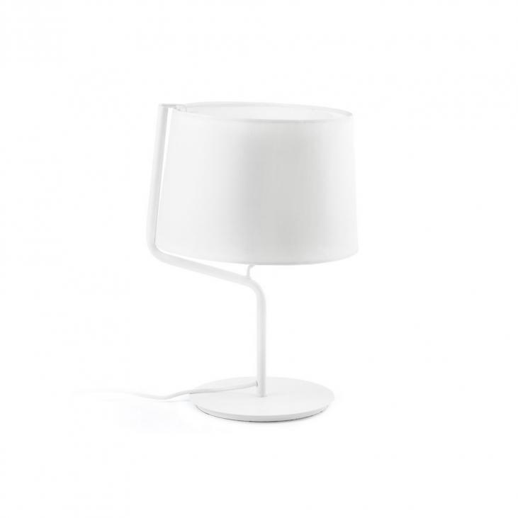 BERNI : lampe de table décorative en métal blanc avec abat jour en tissu blanc