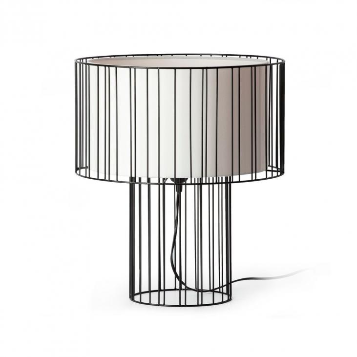 Lampe de table moderne en métal noir collection LINDA avec abat jour en tissu blanc (FARO 29311)