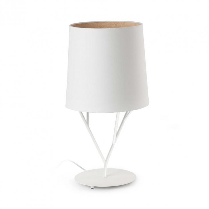 Lampe de table en métal blanc collection TREE avec abat jour en tissu blanc (FARO 29867)