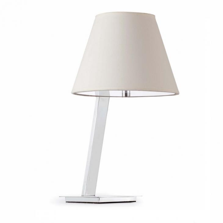 Lampe de table chromé collection MOMA avec abat jour en tissu blanc(FARO 68500)