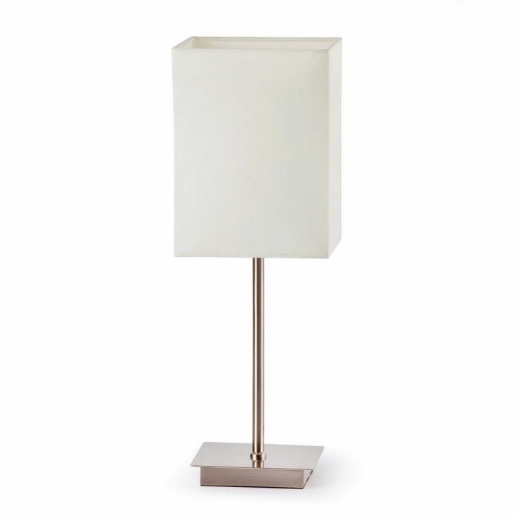 Lampe de table nickel mat collection THANA avec abat jour en tissu blanc(FARO 68530)