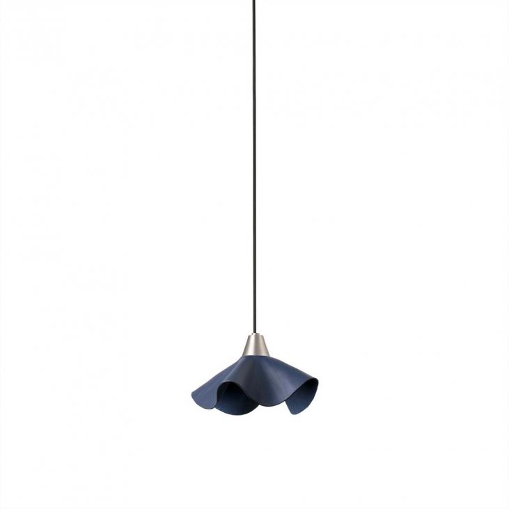 HELGA : Suspension décorative LED avec abat jour en cuir bleu