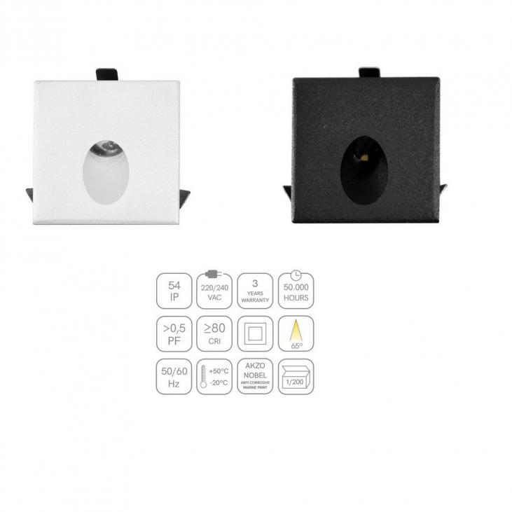 LUKY : Encastré LED carré, noir ou blanc, étanche IP54, pour le balisage d'escalier