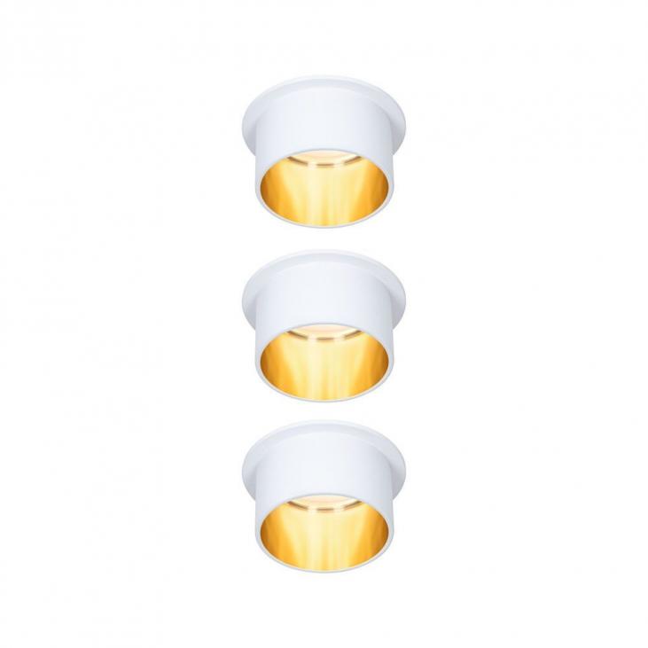 PAULMANN 93381 Kit de 3 spots encastrés LED couleur blanc dépoli, doré GIL