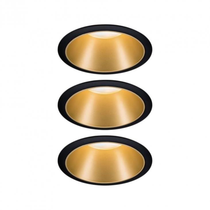 PAULMANN 93404 Kit de 3 spots encastrés LED couleur noir, doré mat COLE