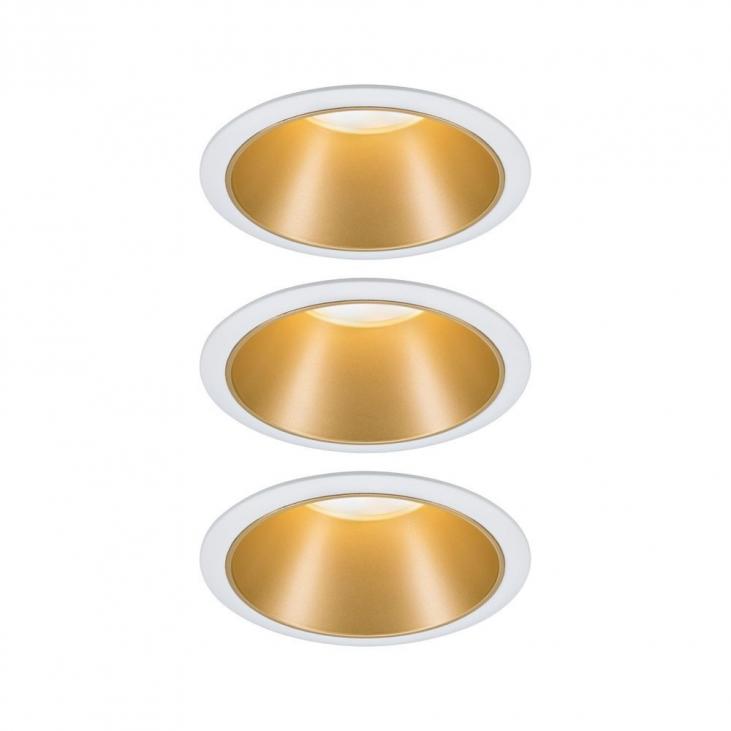 PAULMANN 93406 Kit de 3 spots encastrés LED couleur blanc, doré mat COLE