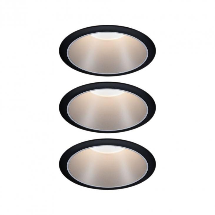 PAULMANN 93408 Kit de 3 spots encastrés LED couleur noir, argent COLE