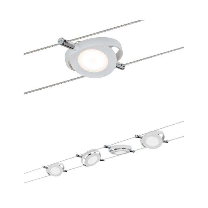PAULMANN 94105 Kit de 4 systèmes de câbles LED couleur blanc dépoli ROUNDMAC