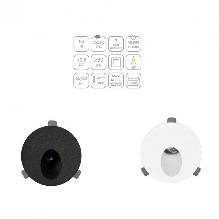 POLO : Encastré LED rond, noir ou blanc, étanche IP54, pour le balisage d'escalier