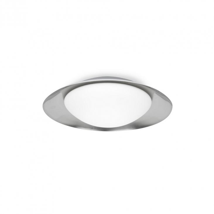 SIDE: Plafonnier décoratif 15W LED Ø390mm en metal et verre, blanc avec réflecteur nickel