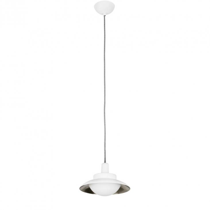 SIDE: Suspension décorative  Ø200mm en metal et verre,  blanche avec réflecteur nickel