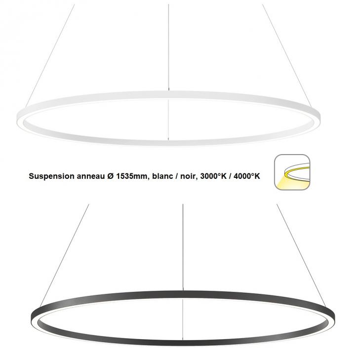 ZERO DIRECT : Suspension en forme d'anneau éclairage direct Ø1535mm blanche ou noire