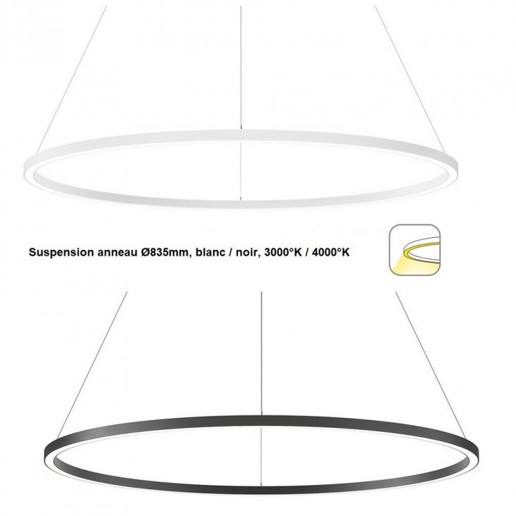ZERO DIRECT : Suspension en forme d'anneau éclairage direct Ø835mm blanche ou noire