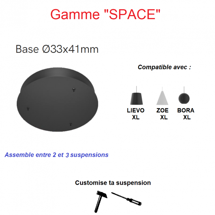 FRONT BASE XL-33 : Patère Ø33cm, pour 2 à 3 suspensions SPACE